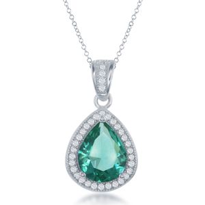 Green Pear-shaped Cubic Zirconia with Halo Pendant
